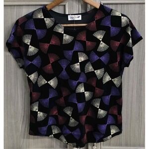 Jaiper Womens SS Top Velvet Geographic Fans Design Medium
